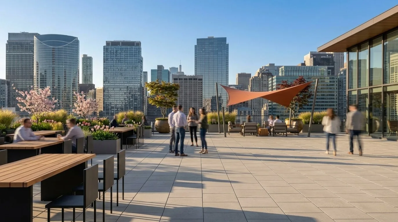 View from the holodeck outdoor terrace looking east toward the Loop.